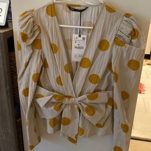 Zara Yellow Dot Blouse with Bow